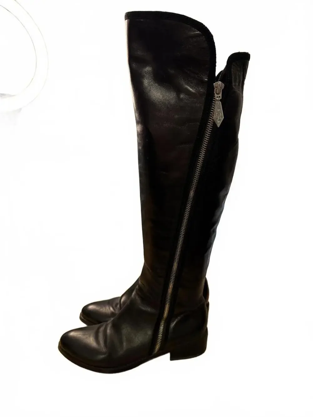 Donald J. Pliner Nova Knee High Boots Women's Sz 6 Black Leather Riding Boots